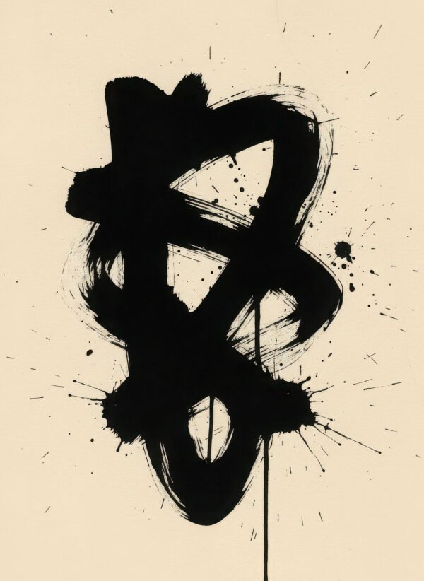 Lámina abstracta minimalista Danza Monocromática con pinceladas gestuales en blanco y negro