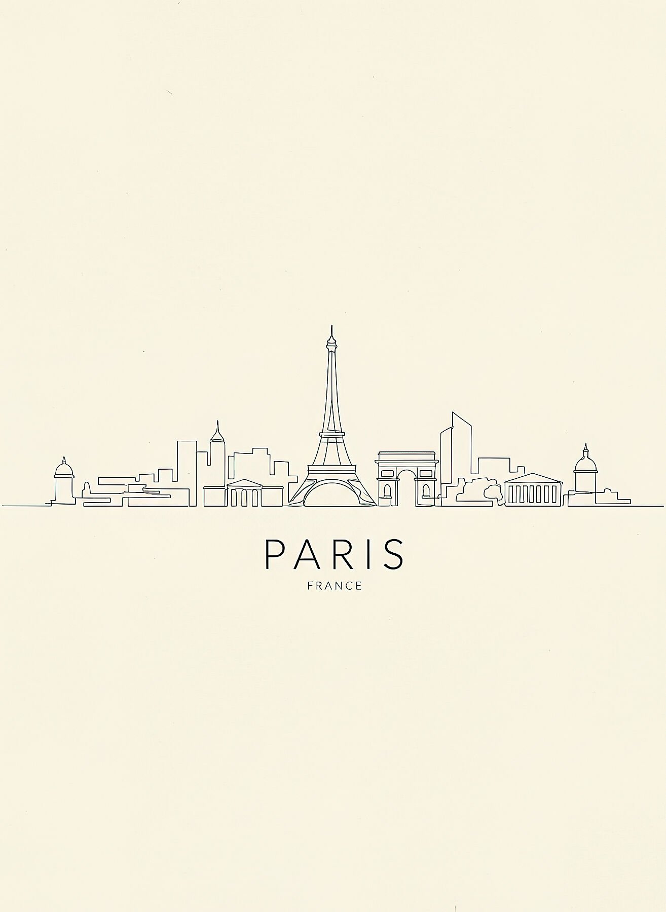 Lámina minimalista París en Líneas con skyline Torre Eiffel en line art continuo