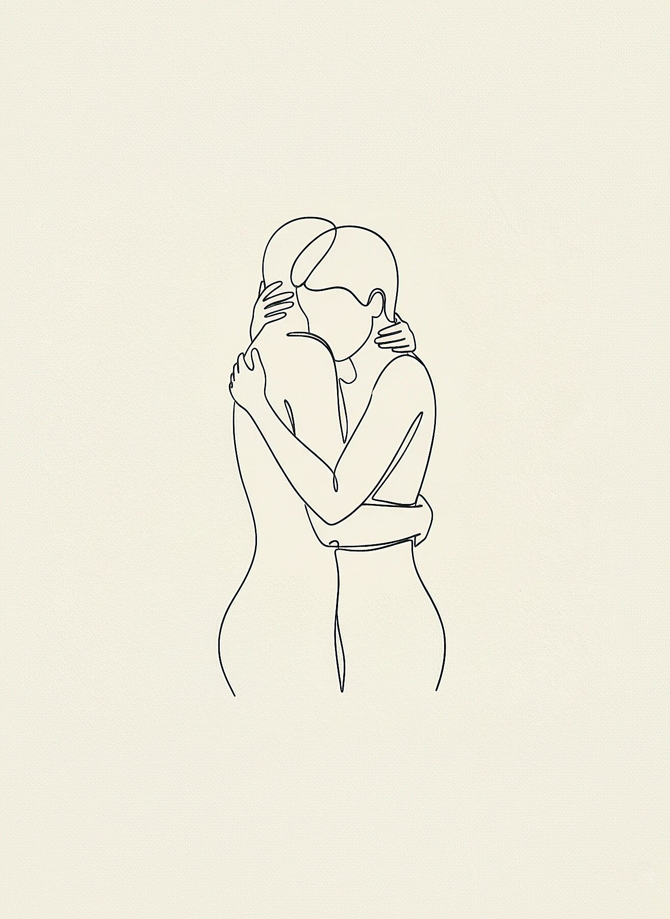 Lámina minimalista Abrazo con pareja abrazándose en line art continuo