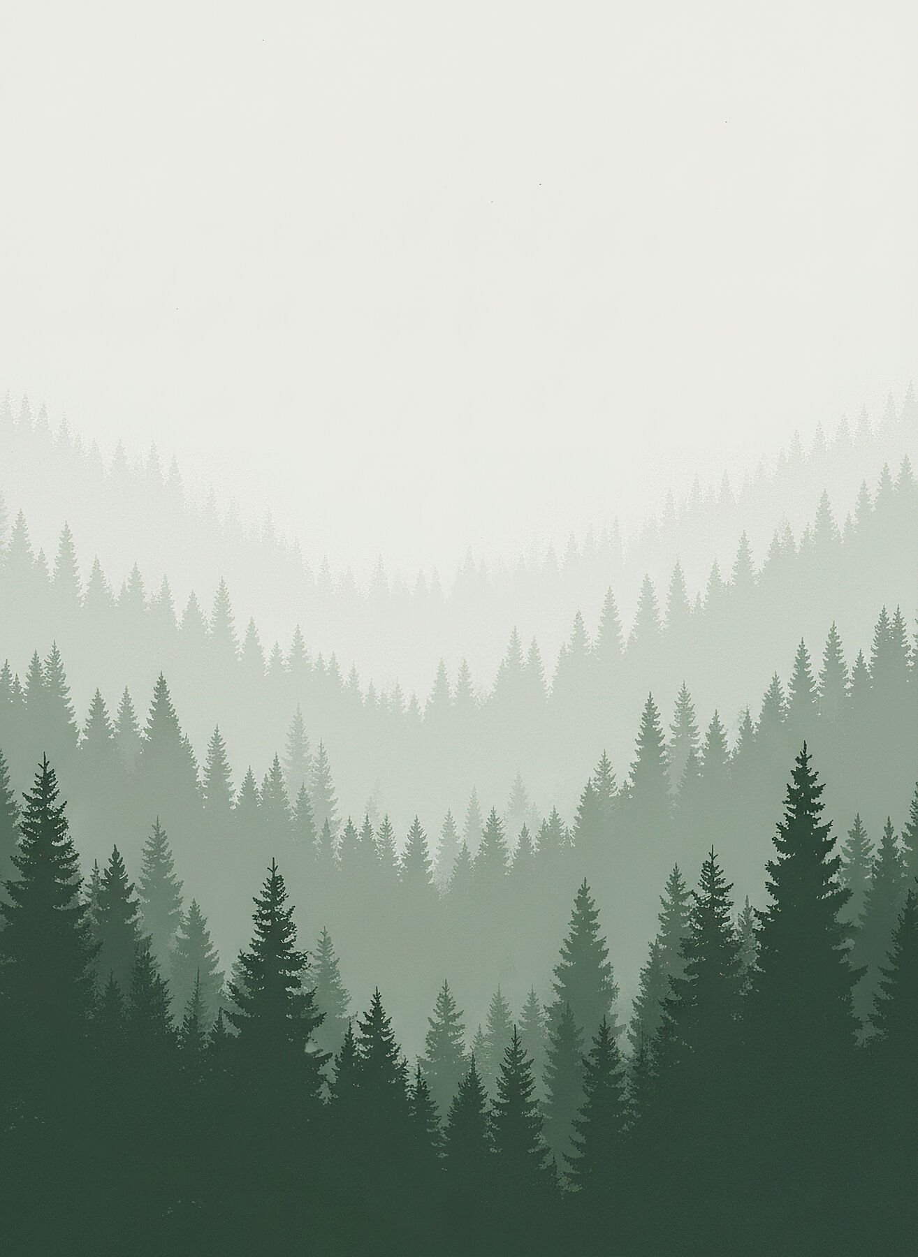 Lámina minimalista Bosque Nórdico con pinos en niebla estilo escandinavo atmosférico