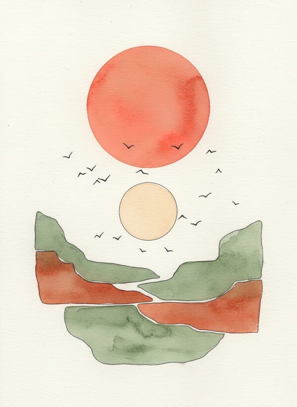 Twin Suns - Lámina Minimalista Doble Sol Abstracto