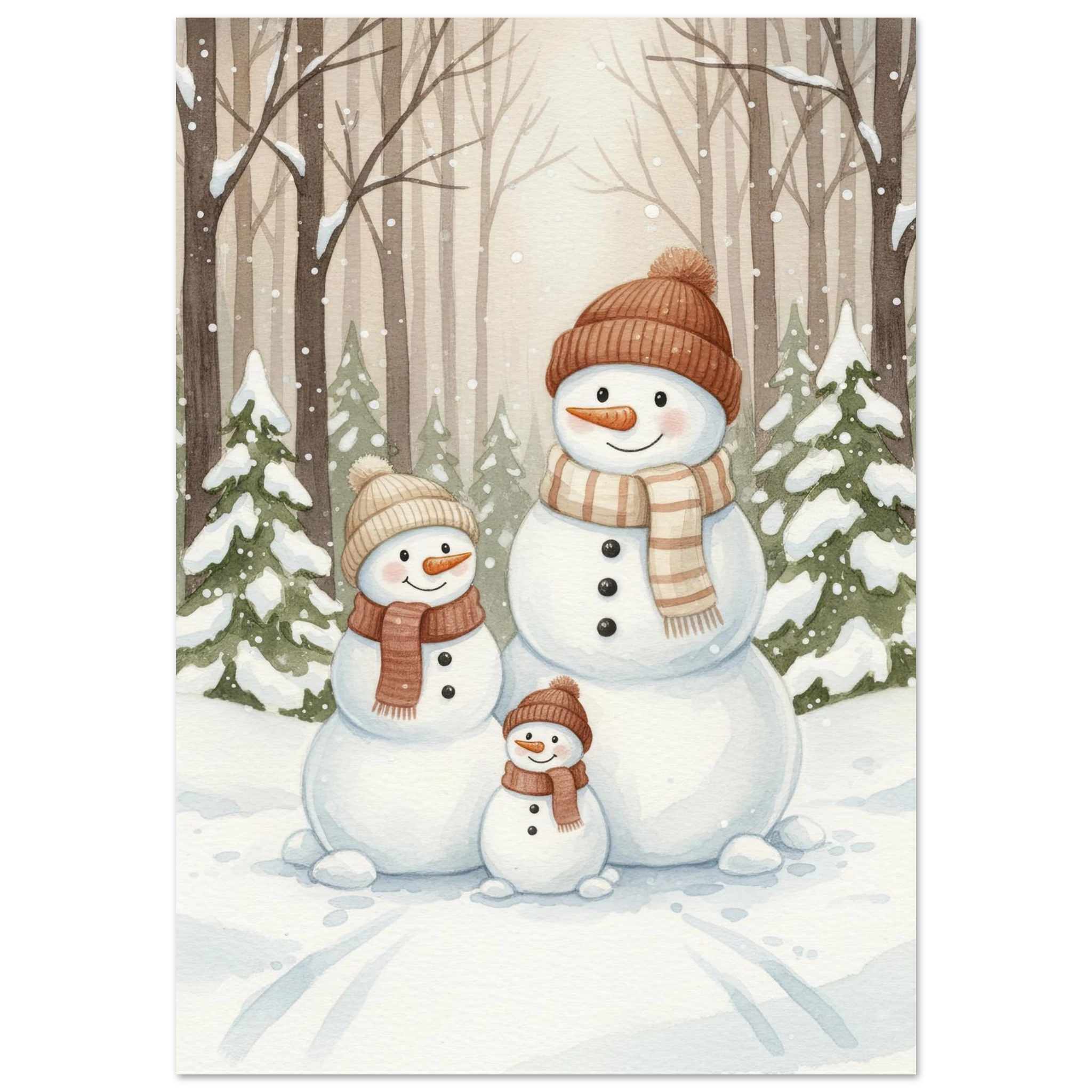 Familia de Nieve lámina impresa decorativa