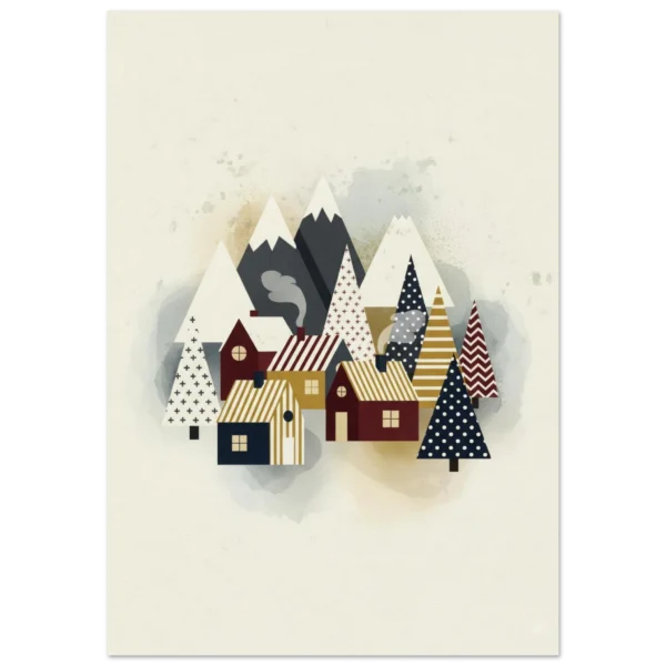 Pueblo de Montaña Nórdico lámina impresa decorativa