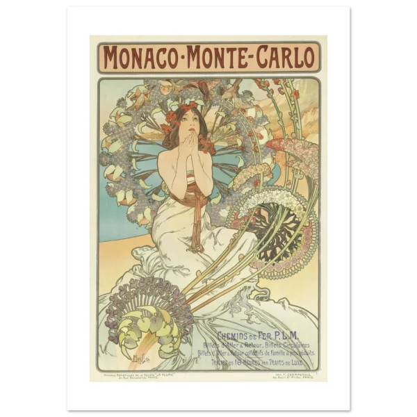Monaco, Monte-Carlo. Chemins de Fer P.L.M. (1897) lámina artística impresa