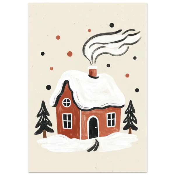 Cabaña Invernal lámina impresa decorativa